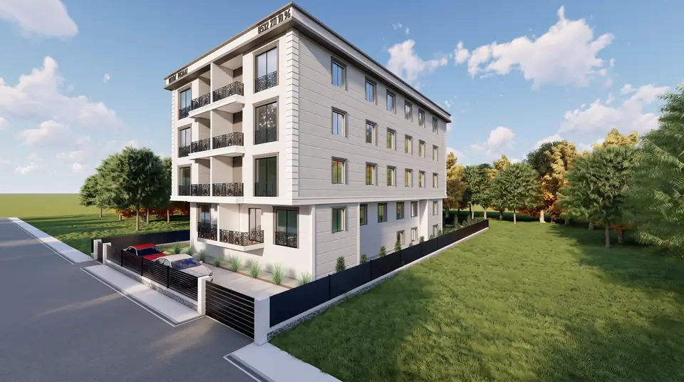 Beyaz Cepheli Apartman – köşe cephe, firmamızın tasarımından 3D görselleştirme